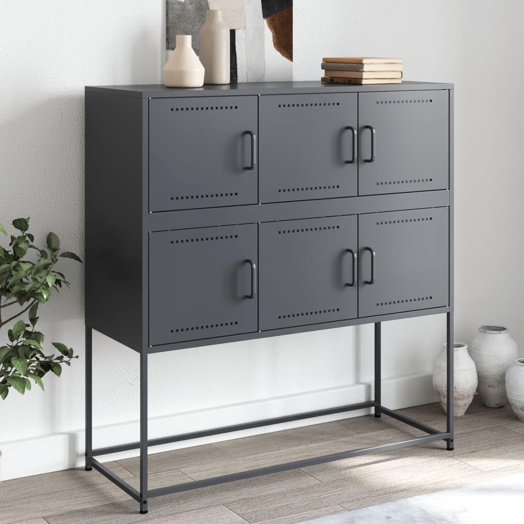 vidaXL Buffet, Armoire avec Porte, Placard avec Rangement, Organisateur de Salle de Séjour Salon Maison Intérieur, Anthracite 100,5x39x107 cm Acier