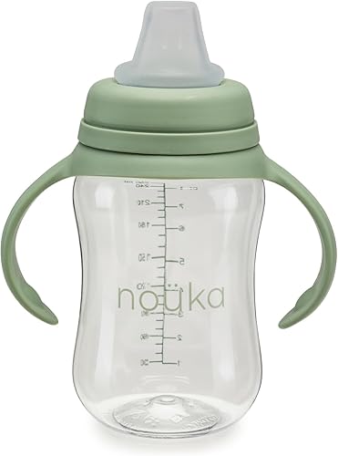 Nouka Soft Spout Tritan - Vaso para sorber  A prueba de fugas y fácil agarre  Asas extraíbles  Musgo