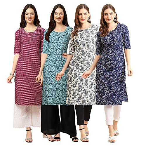 Image of Pinkmint Women's Crepe Digital Print Straight Kurta [Pack of 4]