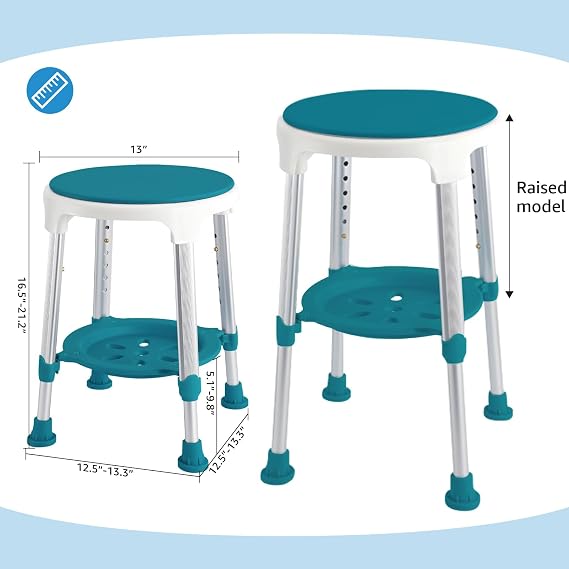 Shower Stool Chair for Inside Shower, Upgrade Small Corner Plastic Stool for Seniors Adult, 360 Swivel Shower Seat Stool for Bathroom, 6-Level Adjustable Height Bath Chair with Shelf (Green)