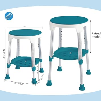 Shower Stool Chair for Inside Shower, Upgrade Small Corner Plastic Stool for Seniors Adult, 360 Swivel Shower Seat Stool for Bathroom, 6-Level Adjustable Height Bath Chair with Shelf (Green)