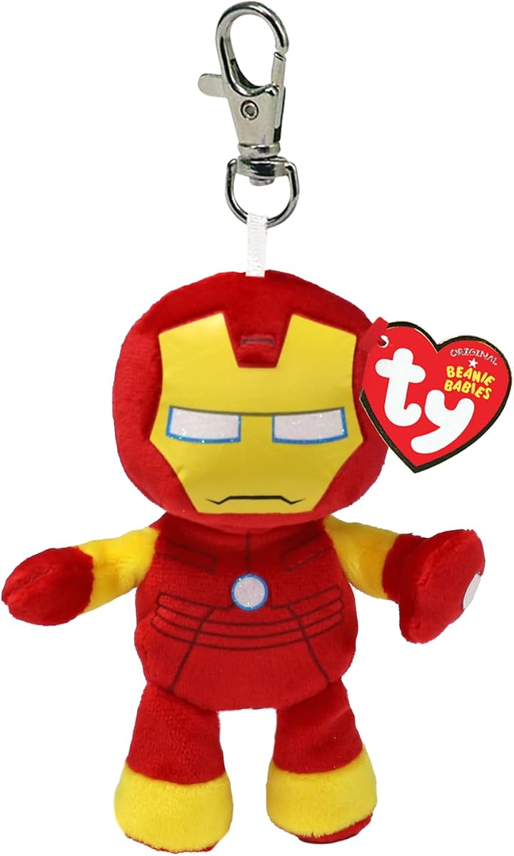 Ty Clips - Marvel Collection, Iron Man Plush Key Ring, All Your Favorite Heroes to Carry with You, Gift Idea for Young and Old - 10 cm - T34007
