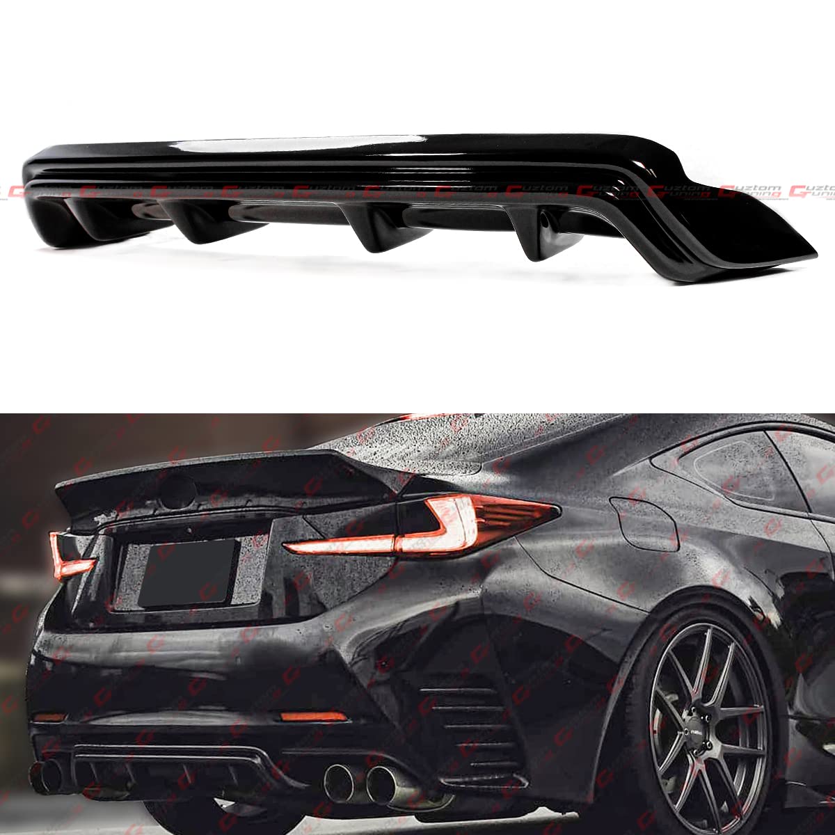 Shark Fin Painted Gloss Black Rear Bumper Diffuser Compatible for 2015-2017 Lexus RC200t RC300 RC350 F-Sport