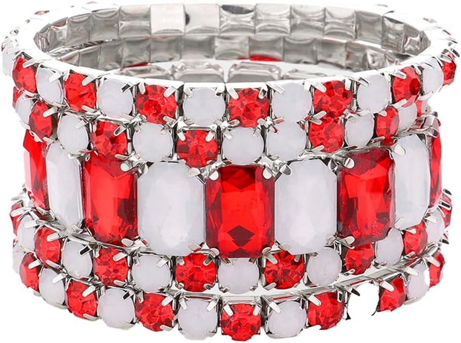 Rosemarie & Jubalee Women's Stunning Statement Bejeweled Set Of 5 Colorful Crystal Rhinestone Stretch Bracelets, 6.75"