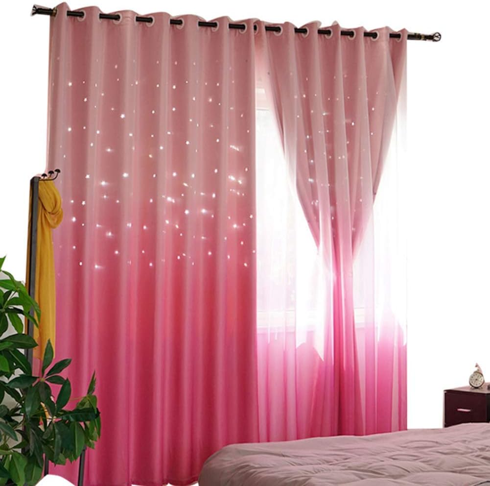Cloth Gauze Double Korean Openwork Stars Curtain Shading Cloth Insulation Sunscreen Princess Bedroom Window Screen Perforated 1pcs-A W400xH270cm(W157xH106inch) (A W200xH270cm(W79xH106inch))