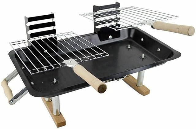 Livingshire Steel Hibachi Grill | Portable BBQ Grill with Wooden carrying Handles |Outdoor Cooking Barbecue for Picnic, Patio, Backyard, Garden