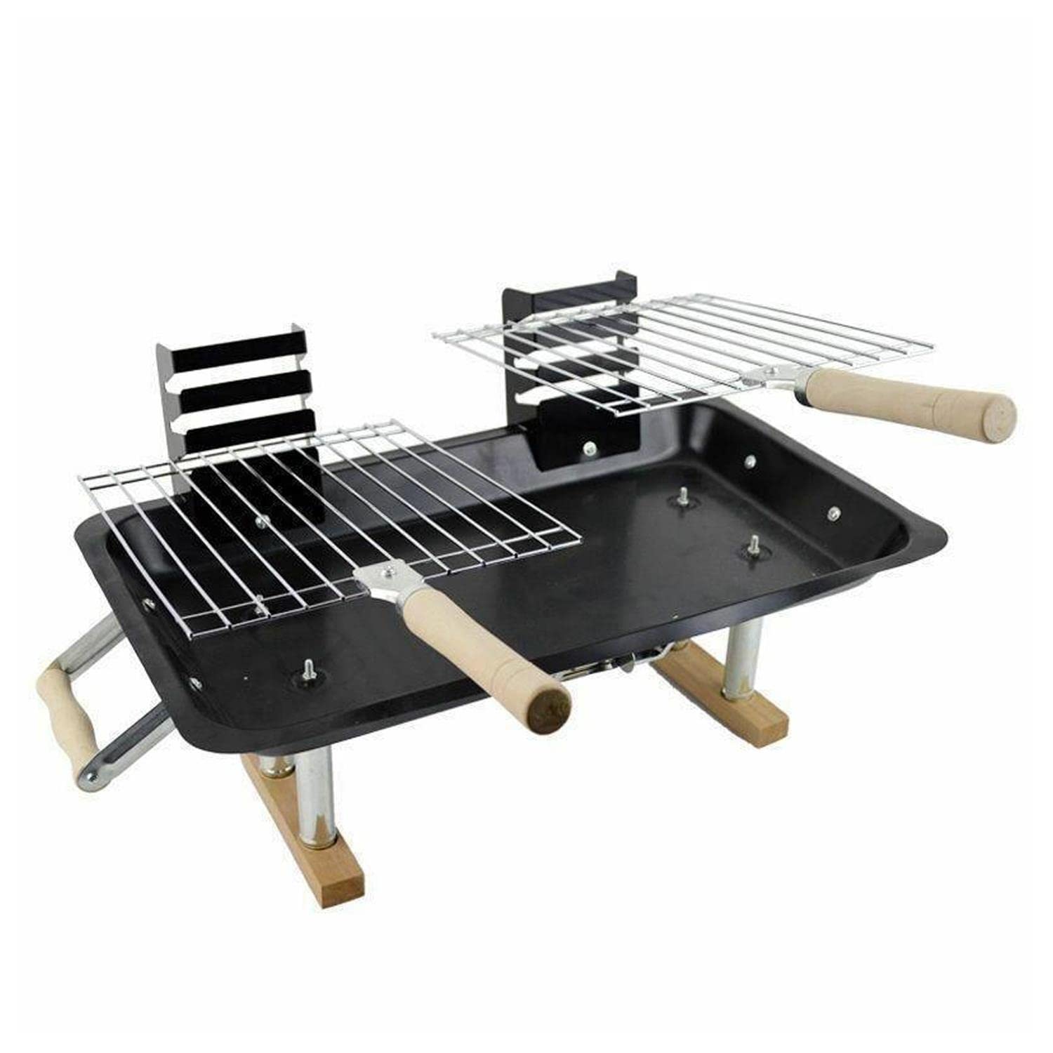 Livingshire Steel Hibachi Grill | Portable BBQ Grill with Wooden carrying Handles |Outdoor Cooking Barbecue for Picnic, Patio, Backyard, Garden