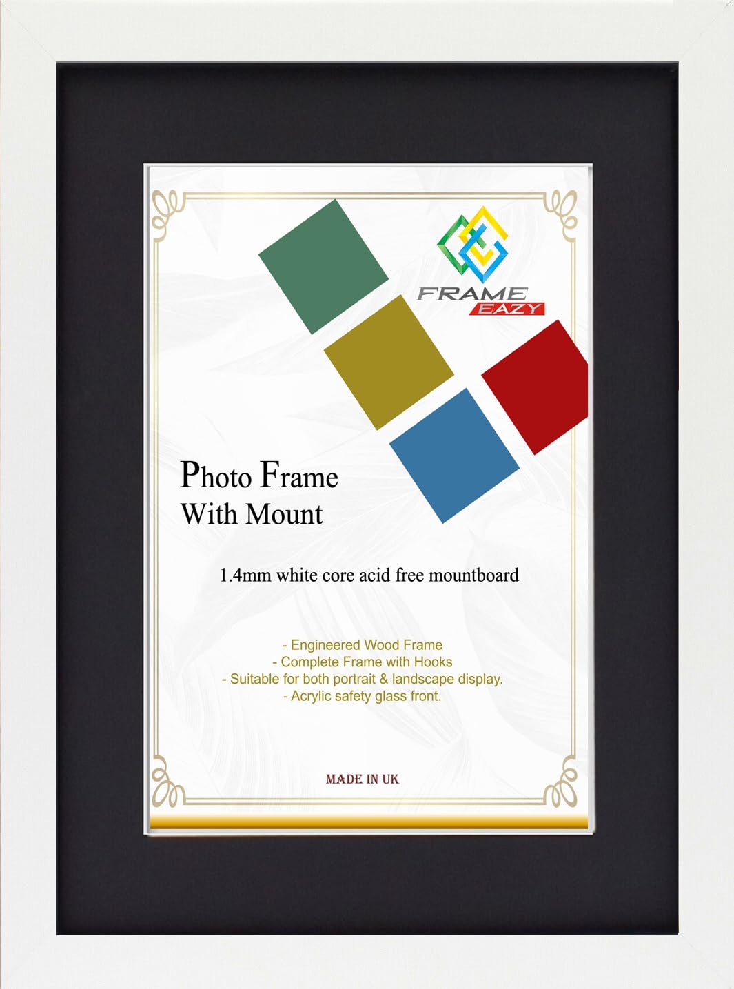 Frame Eazy White Frame Black Mount Modern White Photo Picture Frame Poster Certificate Frames With Black Mount – 80X60 For 70X50cm Picture