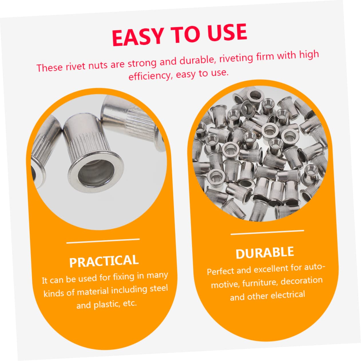 Alipis 10pcs Stainless Steel Flat Head Rivet Nut Useful Insert Nut Tool for Automotive Furniture and Industrial Applications and Easy to Install Threaded Inserts