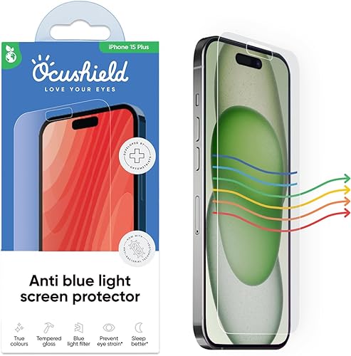Miniatura 8 de Ocushield Protector de pantalla de vidrio templado anti luz azul para iPhone 14 Pro de 6.1 pulgadas, protege tus ojos, reduce las migrañas y mejora