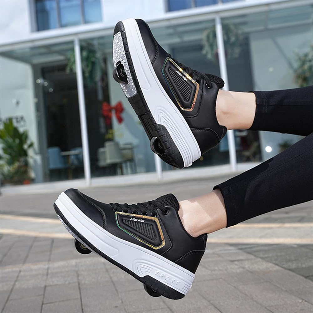 Hixingo Zapatillas con Ruedas Niño Niña, Zapatos con Dos Ruedas para Niñas 2 en 1 Zapatillas Patines Zapatillas Ruedas Niño, Zapatos Patines Calzado de Skateboarding Multifuncionales