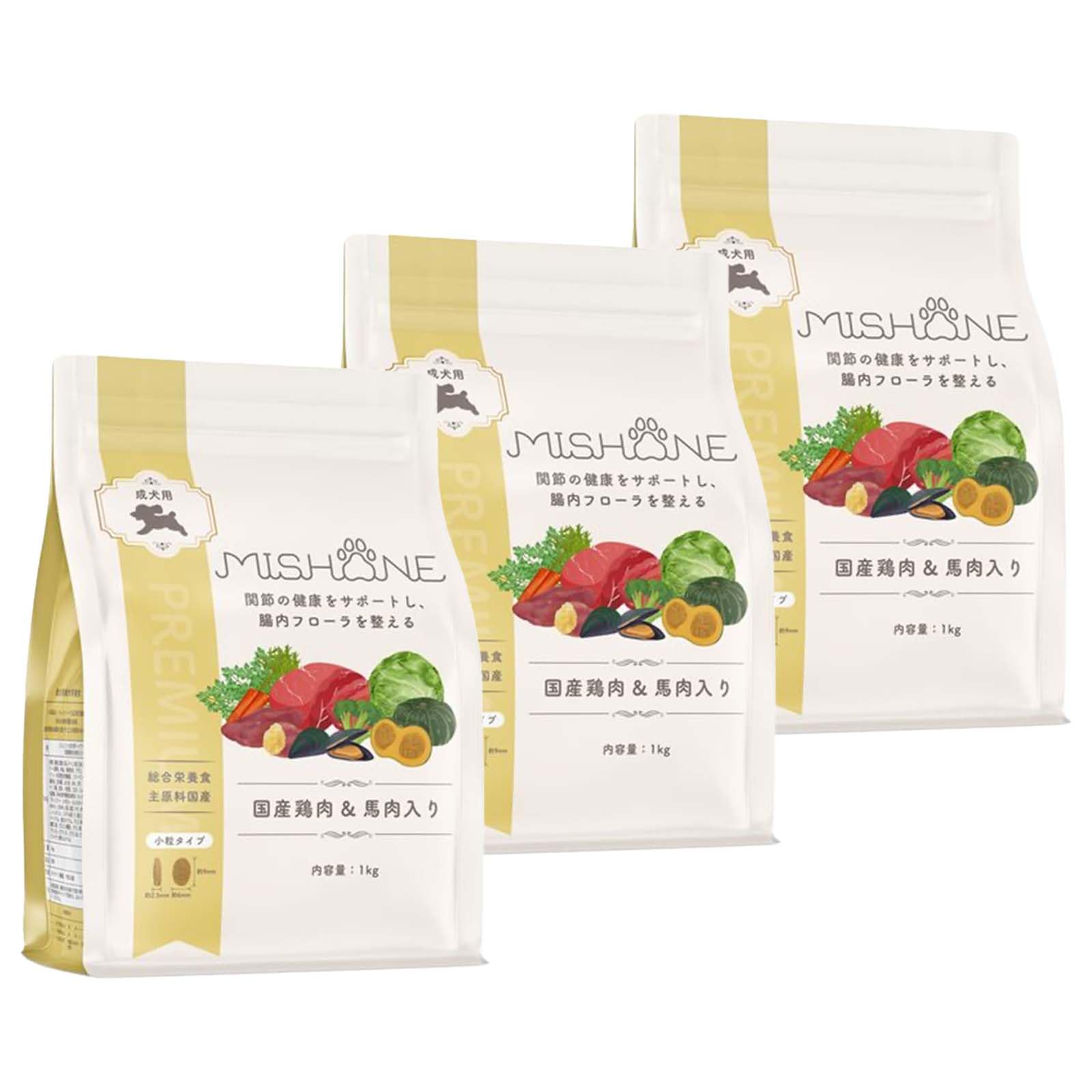 ミシュワン 成犬用 1kg ×3個 Amazon.co.jp: ミシュワン ドッグフード 成犬用(国産鶏肉＆馬肉)1kg×3