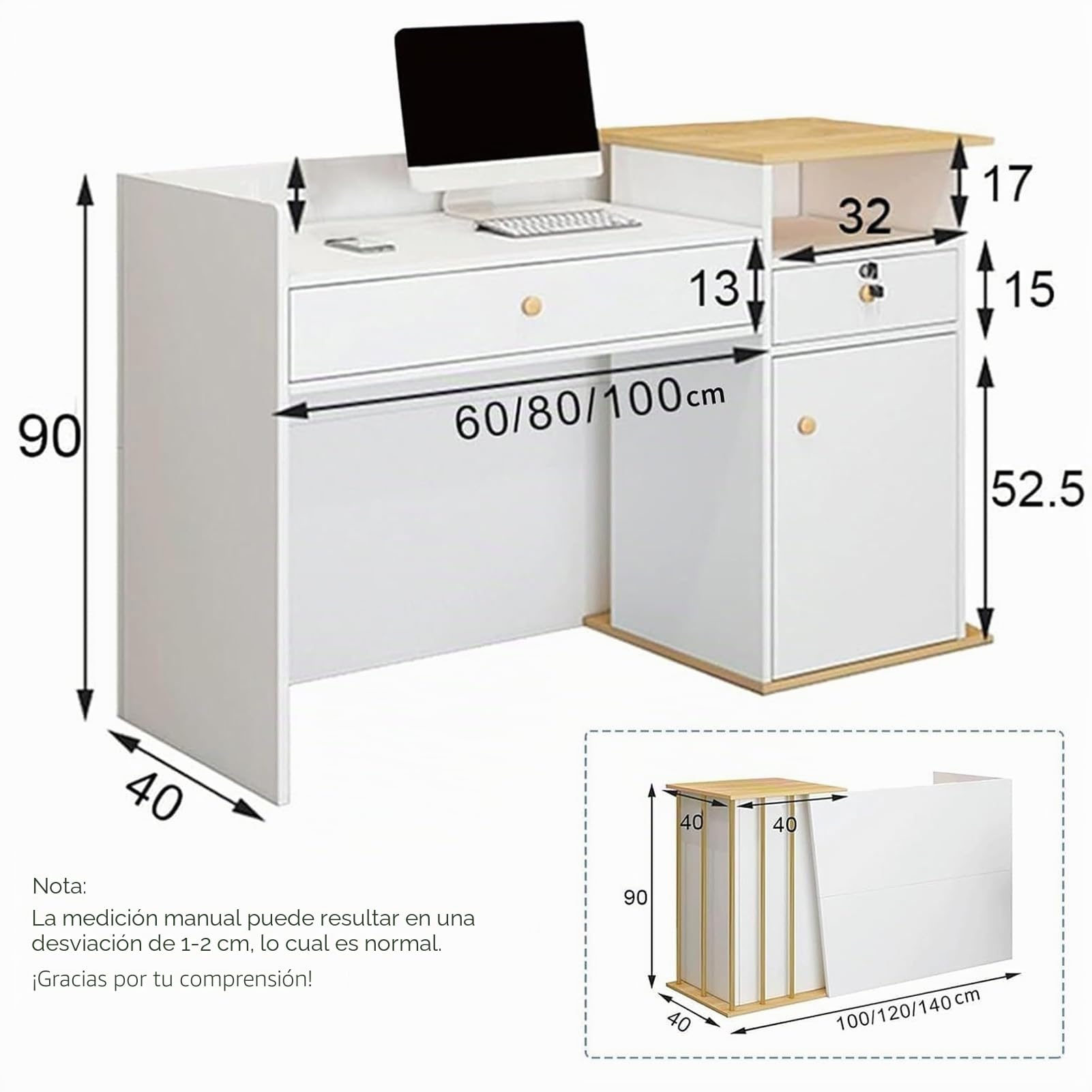 Mostrador De Recepción,Mesa De Recepción con Cajón Cerradura,Gabinete De Cajero Estilo Mármol,Mueble Recepción Mostradores para Tiendas,Salones de Belleza, Tiendas de Ropa y A 120cm