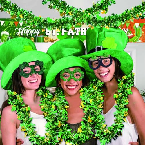Image of 66 Ft St.Patrick's Day Tinsel Garland 2Pcs Green with Shamrock Saint Patricks Day Decorations for Saint Patrick's Day Party Decor Shiny Hanging Clover Green Tinsel Garland