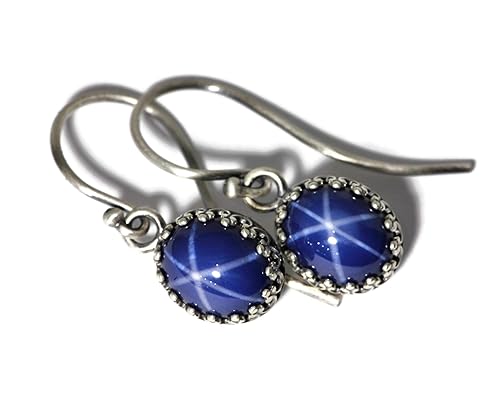 Miniatura 6 de Salish Sea Inspirations Created Blue Star Sapphire Crown Drop Earrings (Round - Vintage)