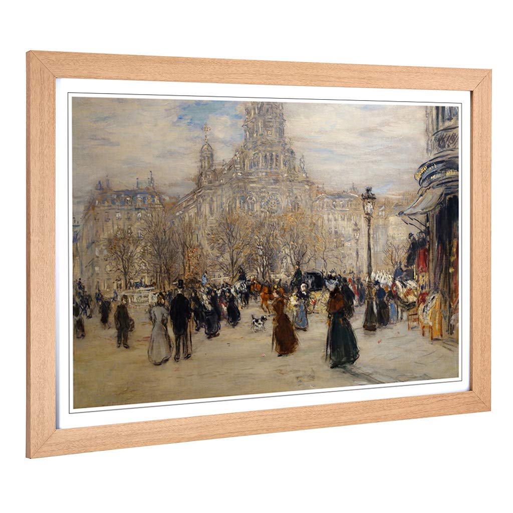 Big Box Art Framed Print of Jean-Francois Raffaelli Place St Augustin Design | Wall Art Picture | Home Decor for Kitchen, Living Room, Bedroom, Hallway, Oak, A2 / 24.5x18 Inch / 62x45cm