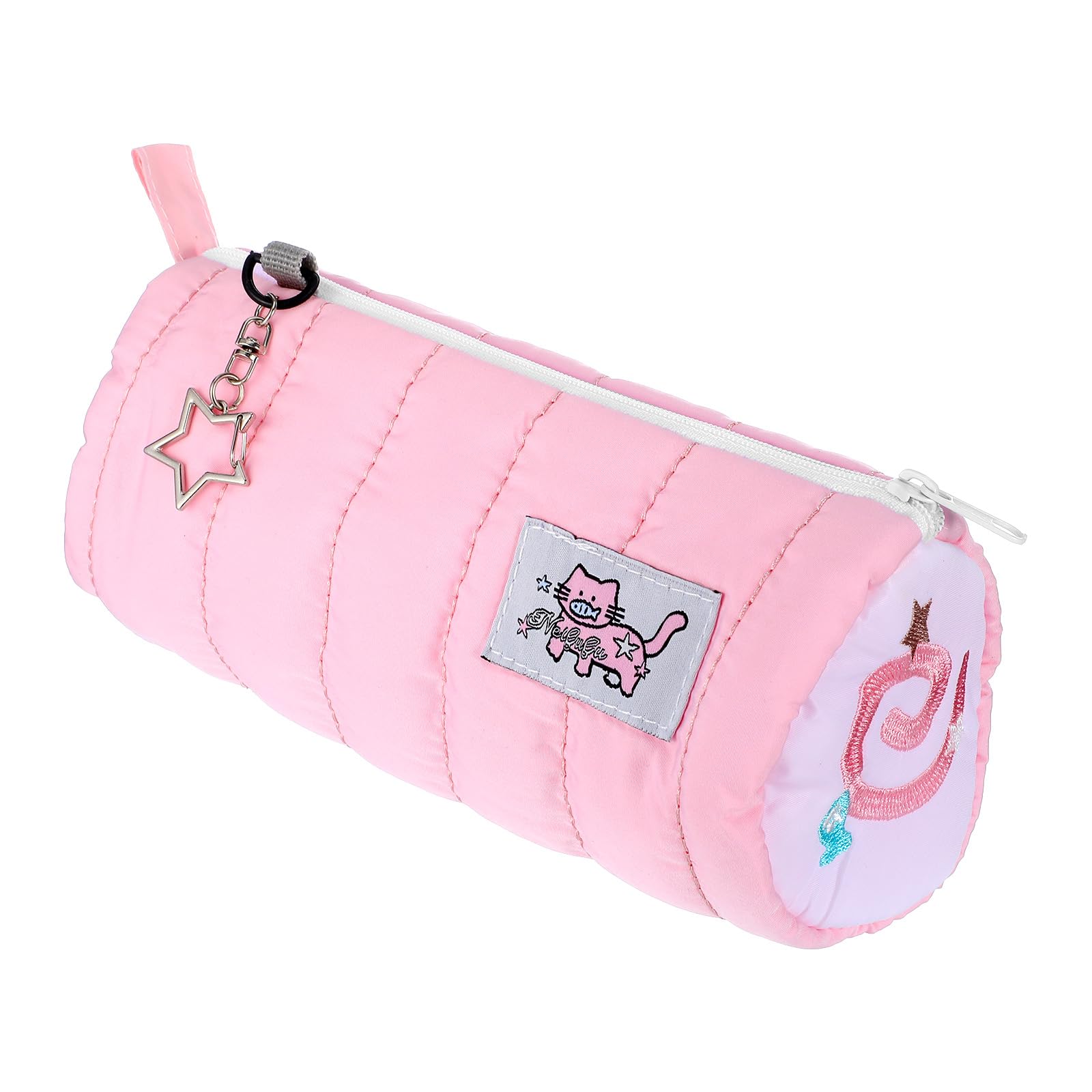 Shimmeroo Pink Pencil Case,Cute Cat Zipper Makeup Bag with Star Charm
