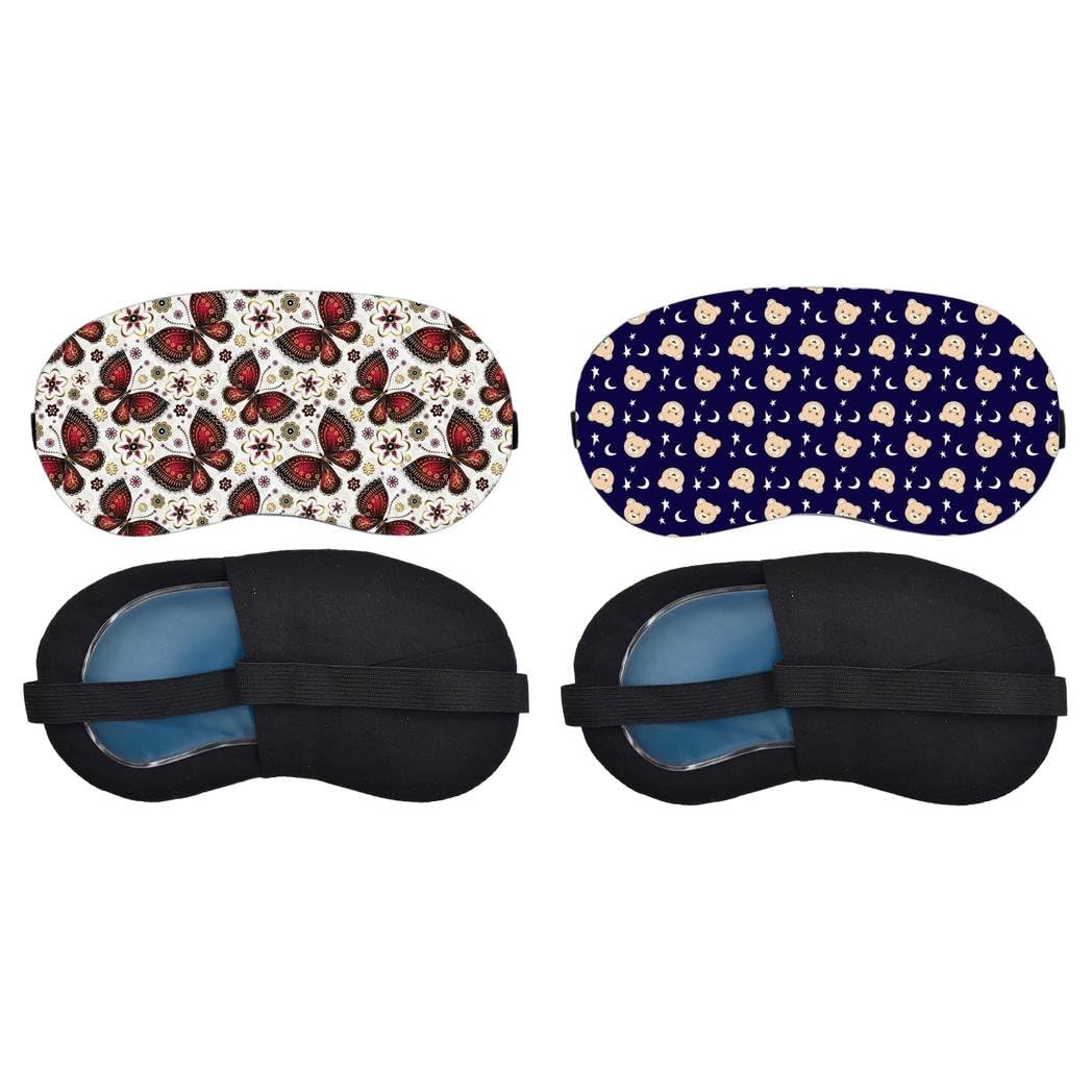 Aoxeria Red Floral Butterfly Pattern, Teddy Bear Moon Pattern Sleeping Mask Combo, Soft Comfortable Light-Blocking Eye Cover for Women, Men & Kids, Reusable Blindfold for Night Sleep (Pack of 2)-image-12