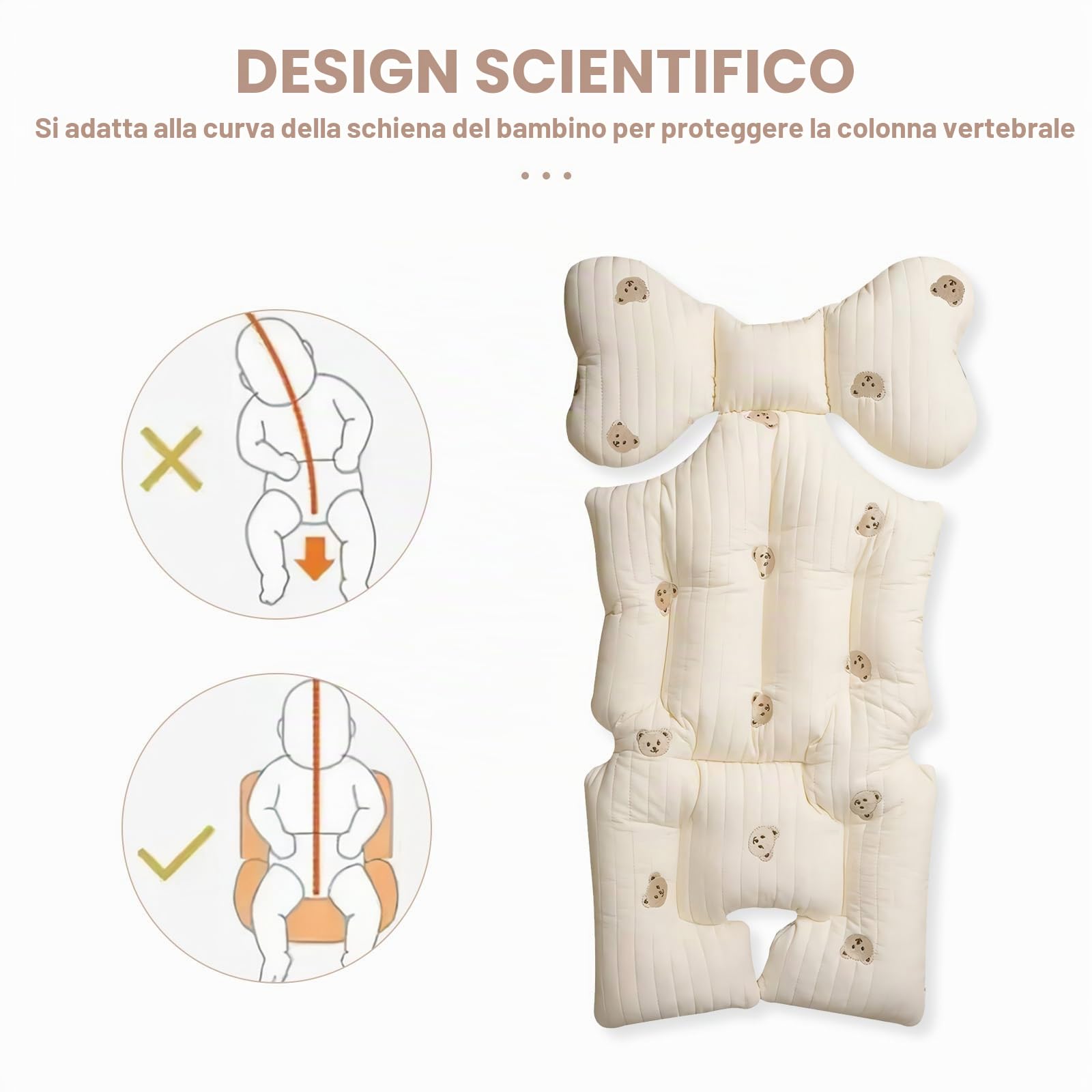 SONARIN Morbido Cuscino Passeggino,Spesso Cotone Copriseduta Passeggino Universale Materassino Passeggino Riduttore Passeggino Cuscino Sedile per Passeggino Seggiolino Auto(Orso)