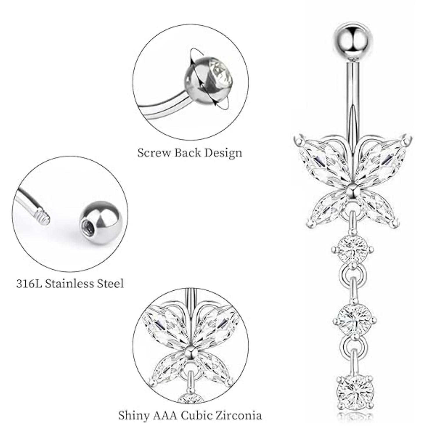 Piercing Ombligo para Mujer, 4 Piezas Anillos para el Ombligo 14G Chapado Barras de Vientre Piercing Ombligo Acero para Mujeres Niñas