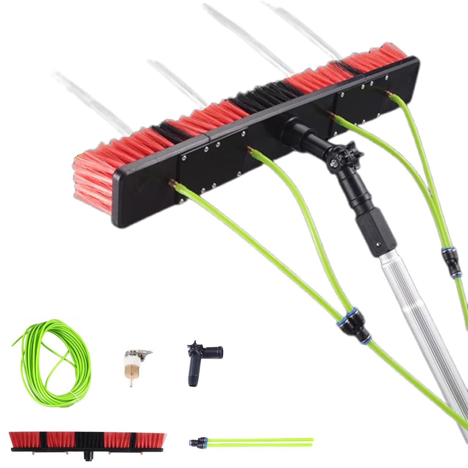 Kit de Limpieza de Ventanas Ajustable: Herramienta con Cepillo y pértiga con Suministro de Agua para Ventanas Altas. Uso Interior/Exterior caravanas, Panel