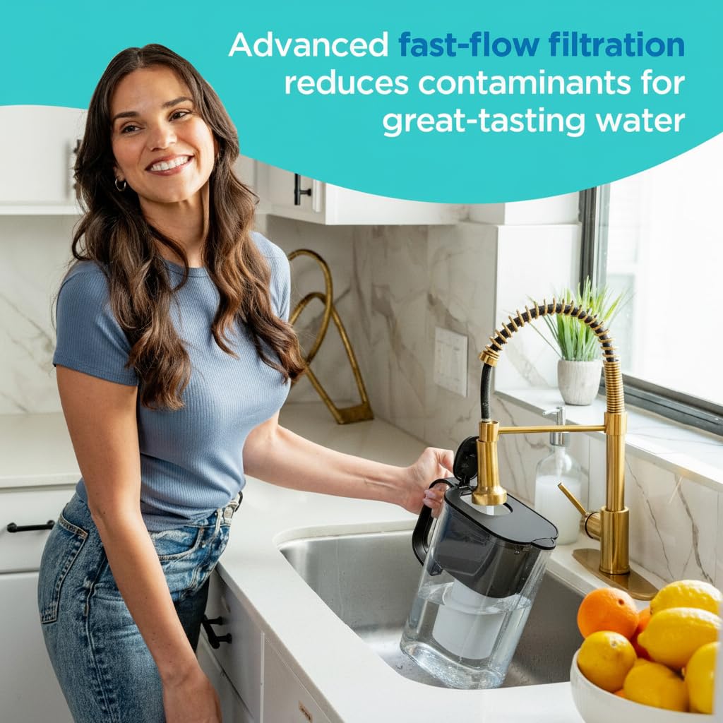 HOMEWATER 10-Cup Pitcher Filter (Black) – BPA-Free, High-Capacity 2.4L Pitcher with Fast-Flow Carbon Filter, Wide Mouth for Easy Pouring, Removable Filter Replacement, Locking Lid, and Dishwasher-Safe image 5