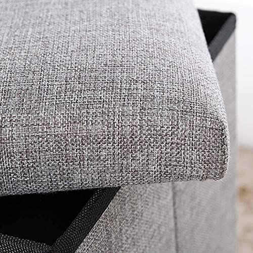 Pouf de rangement en lin gris avec couvercle réversible table - 7