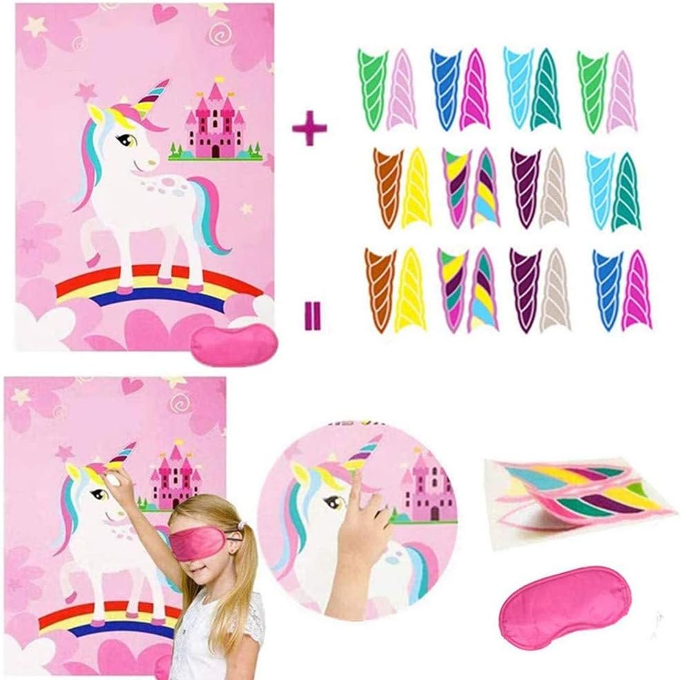 Party game Set- Ring Toss Game & (24 reusable horn stickers), Birthday party interactive games, Wall Decoration and party supplies, perfect party activities and birthday gifts