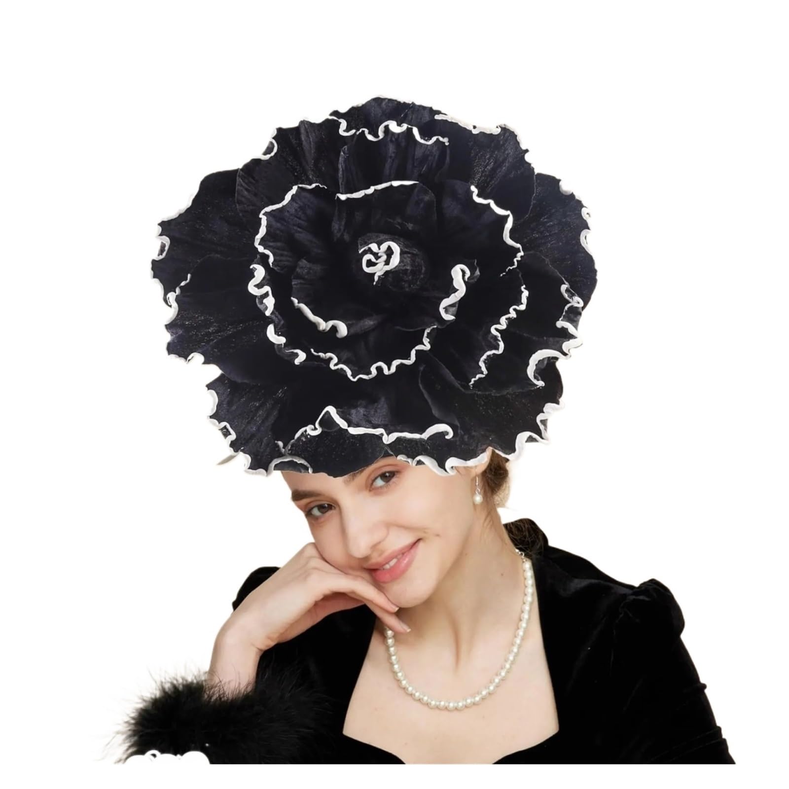 Fascinator-Hüte Rosenblumen Fascinator Hut Cocktail Hochzeit Braut Make-up Abschlussball Fotoshooting Teeparty Zubehör(Black)