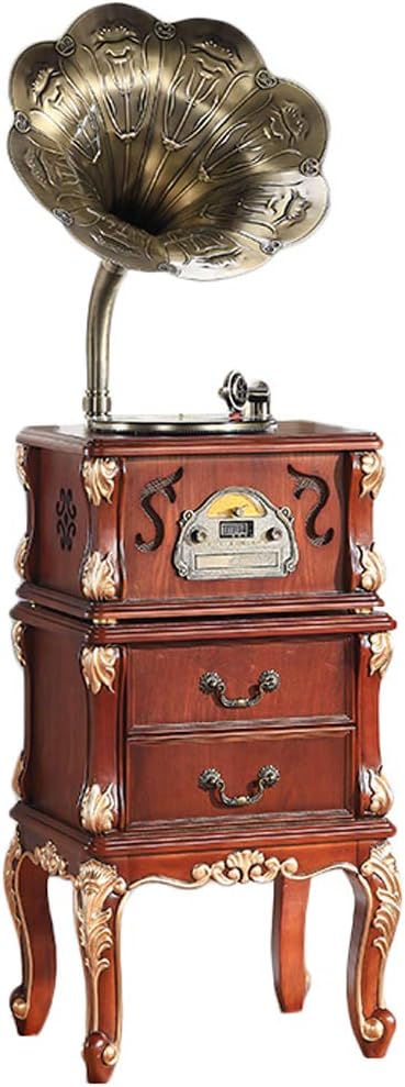Gramophone, Turntable Vinyl Record Player Built-in Stereo Speakers 33/45/78 Rpm Support Bluetooth Playback CD Playback RCA Ouput Oak Base (Color : BROWN, Size : 47cm*43cm*170cm)