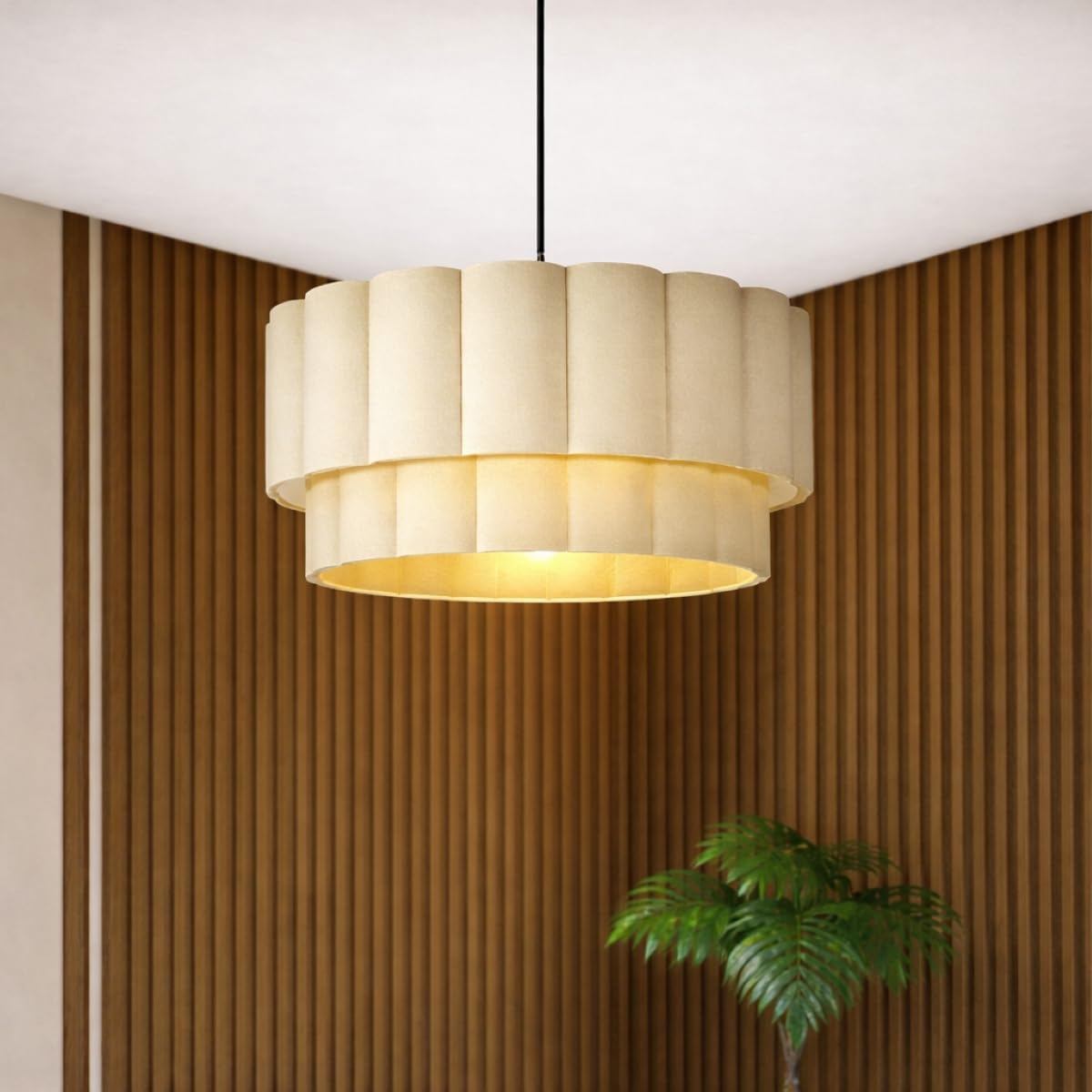 CGC Lighting Selina Scalloped Drum Lampshade Large 48cm Cream Cotton