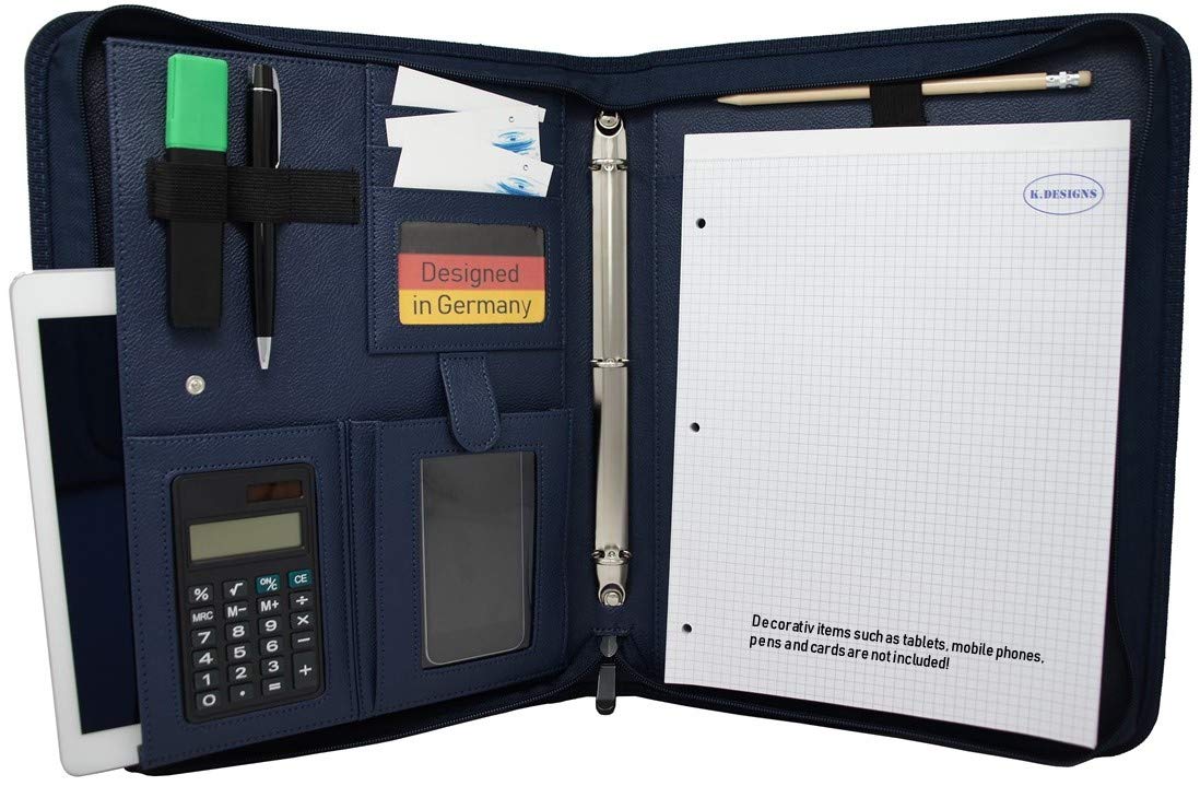 A4 Business Portfolio Document Folder/Padfolio - Soft Black PU Leather - Holds Tablet & Smartphone - Essential Organizer + Free Writing Pad - 9.1" x 14.3"