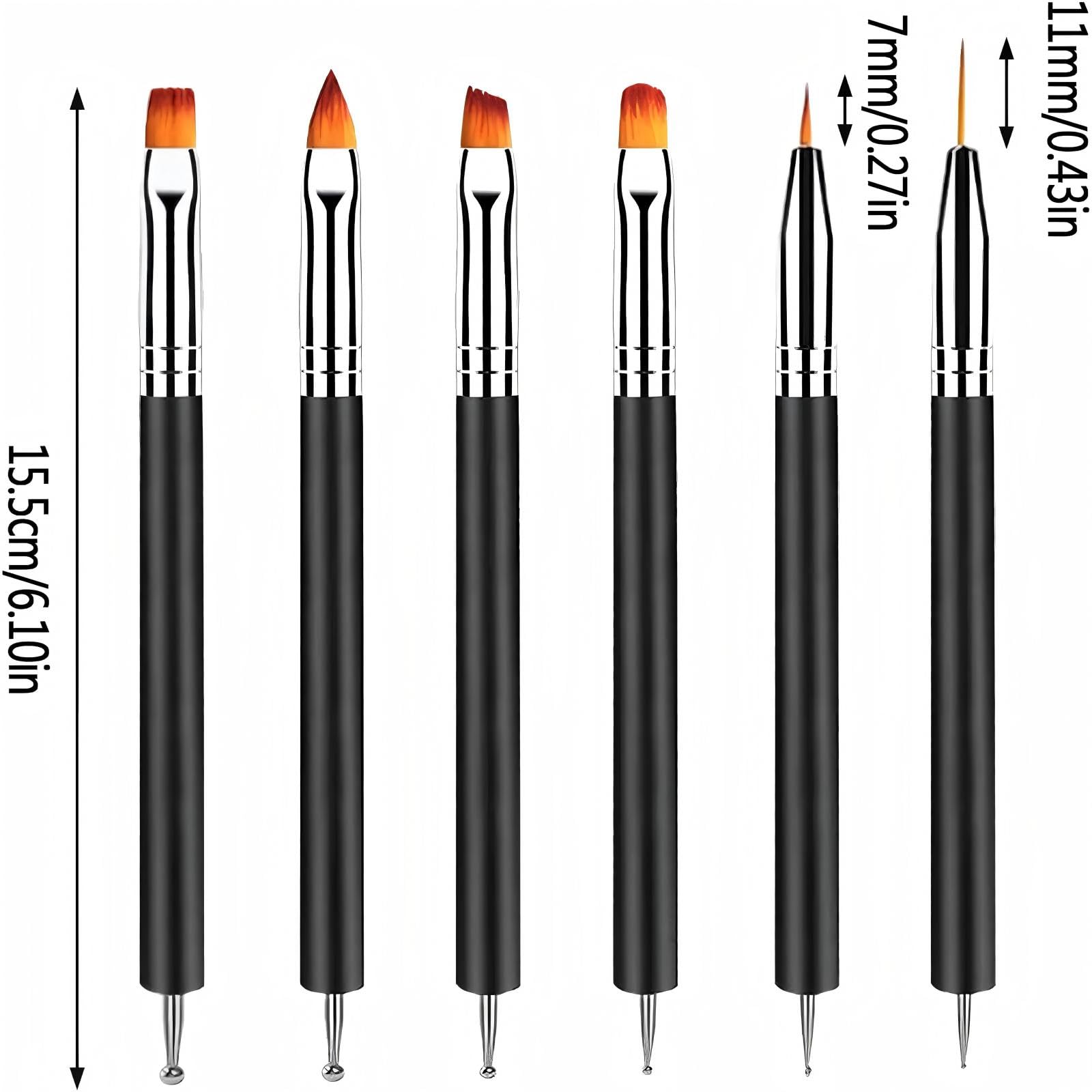 6 Pinceaux Nail Art，6 Stylos à Pointes Doubles, Kit d’Outils de Manucure pour Nail Art DIY à la Maison ou en Salon (Noir)