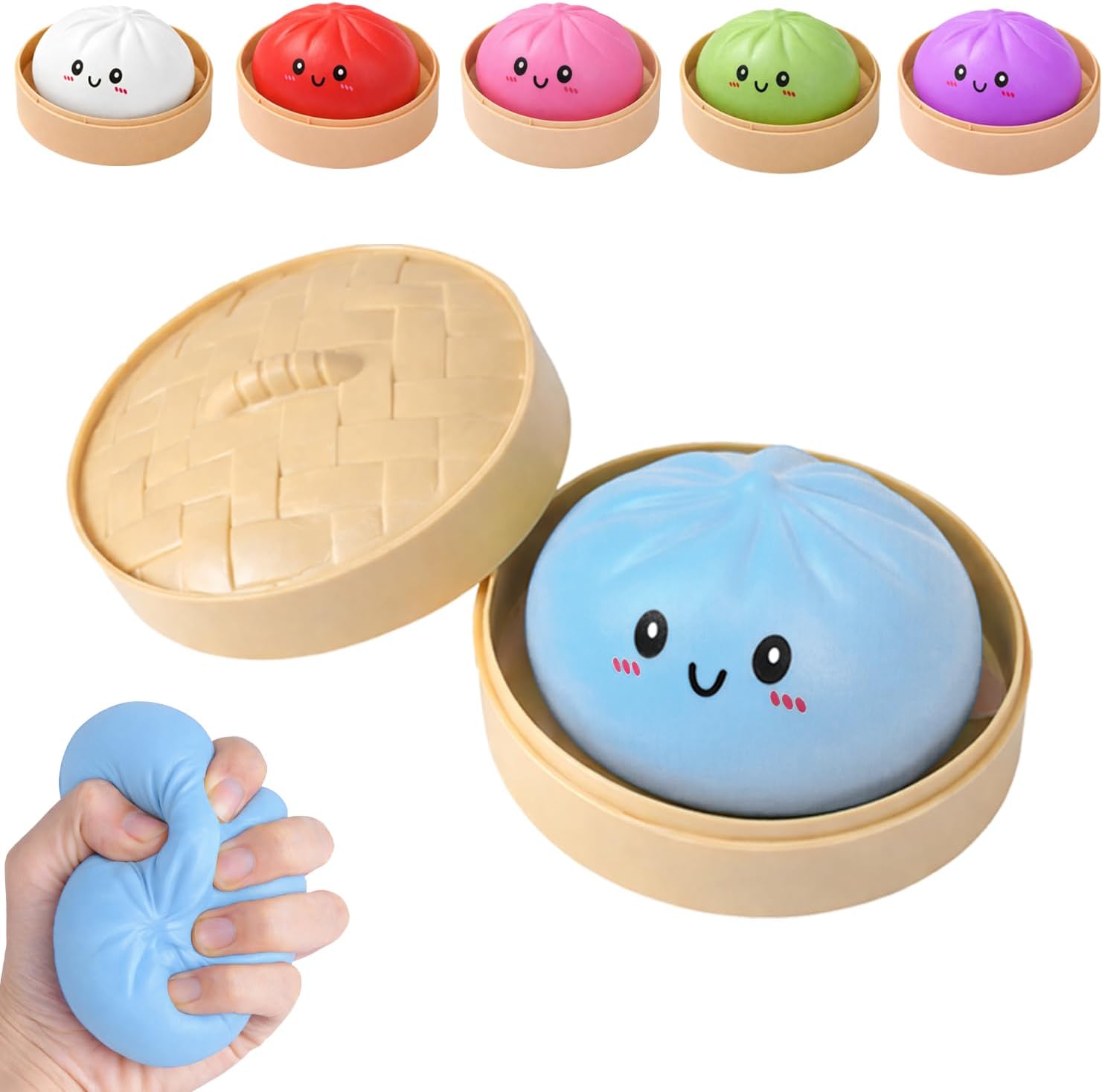 Dumpling Squishy Squeeze Toy for Adults - Soft TPR Hand Stress Reliever, Desk & Office Fidget Toy for Focus and Relaxation, Compact Portable Squeeze Toy (Blue)