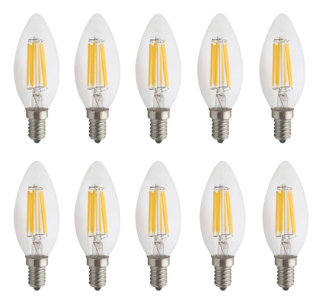 JCKing (Pack of 10 AC 110V-130V 6W E14 Dimmable LED Filament Bulbs Candle LED Light Bulb, LED Vintage Antique Chandelier Light Neutral White 4000K
