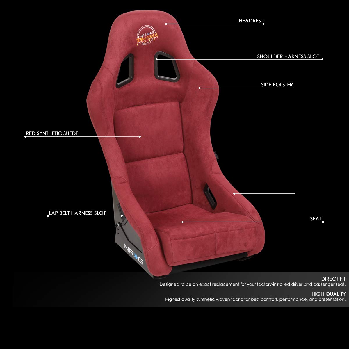 Auto Dynasty NRG Innovations FRP-303MAR-PRISMA Fiber Glass Maroon Alcantera Covering Medium Racing Backet Seat w/Side Mount Adapters