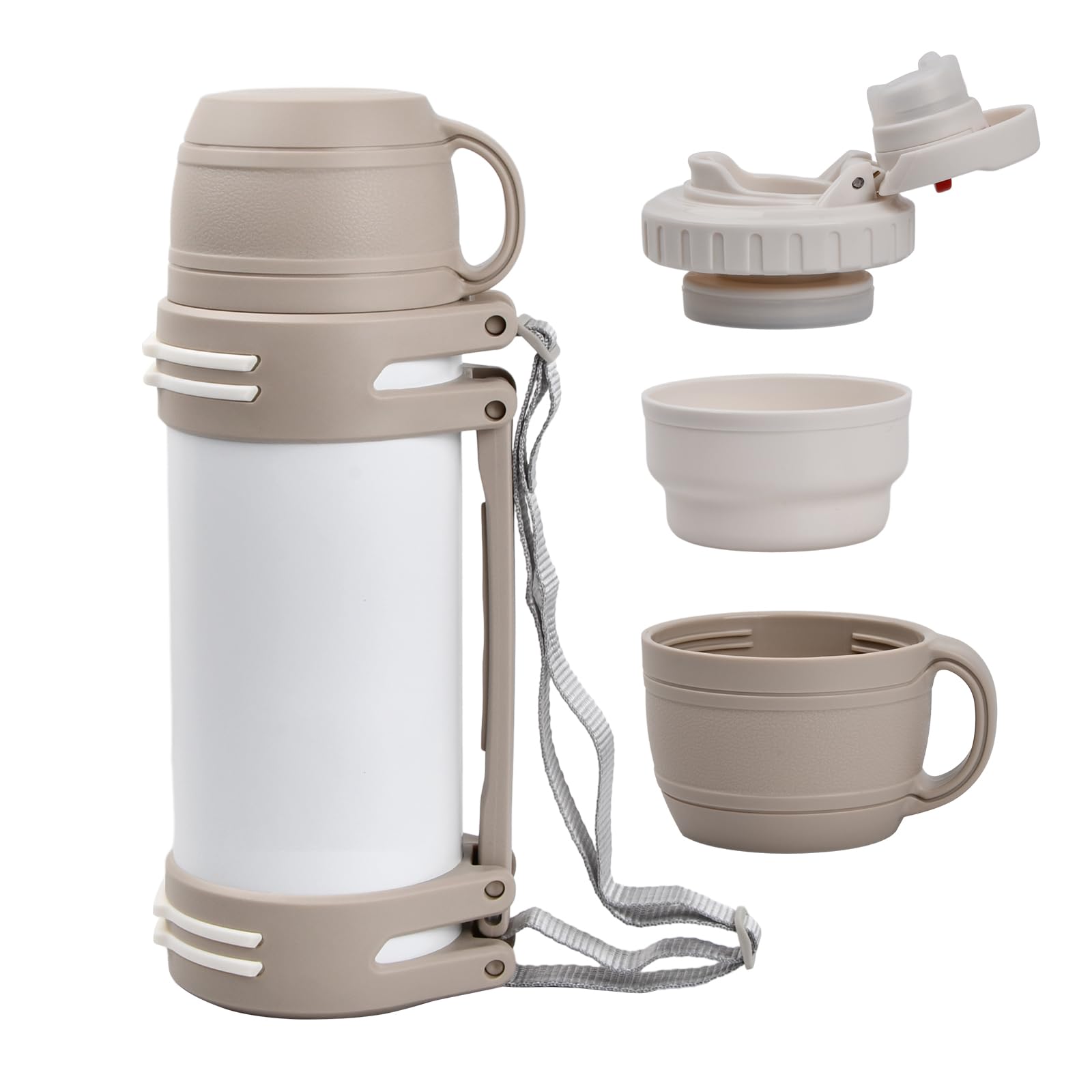 Natuce Large Thermos Flask, 1200 ml, Leak-proof & Robust Thermos Flask, Double-Walled Stainless Steel Insulated Flask, Thermos Flask with Cup and Push Button, Keeps Cold and Hot for up to 24 Hours