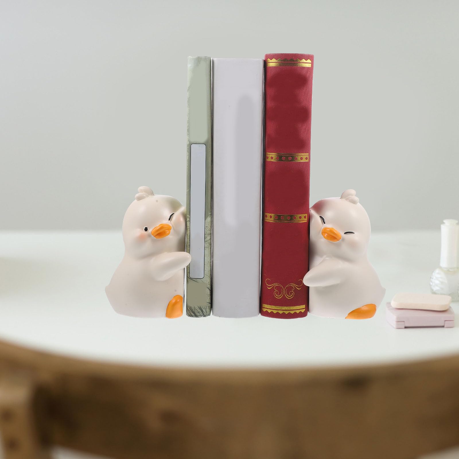 GARVALON Fermalibri da Scrivania in Resina Bianca a Forma di Anatra Adorabile, per Decorare Ufficio e Caffetteria in Modo Simpatico e Funzionale