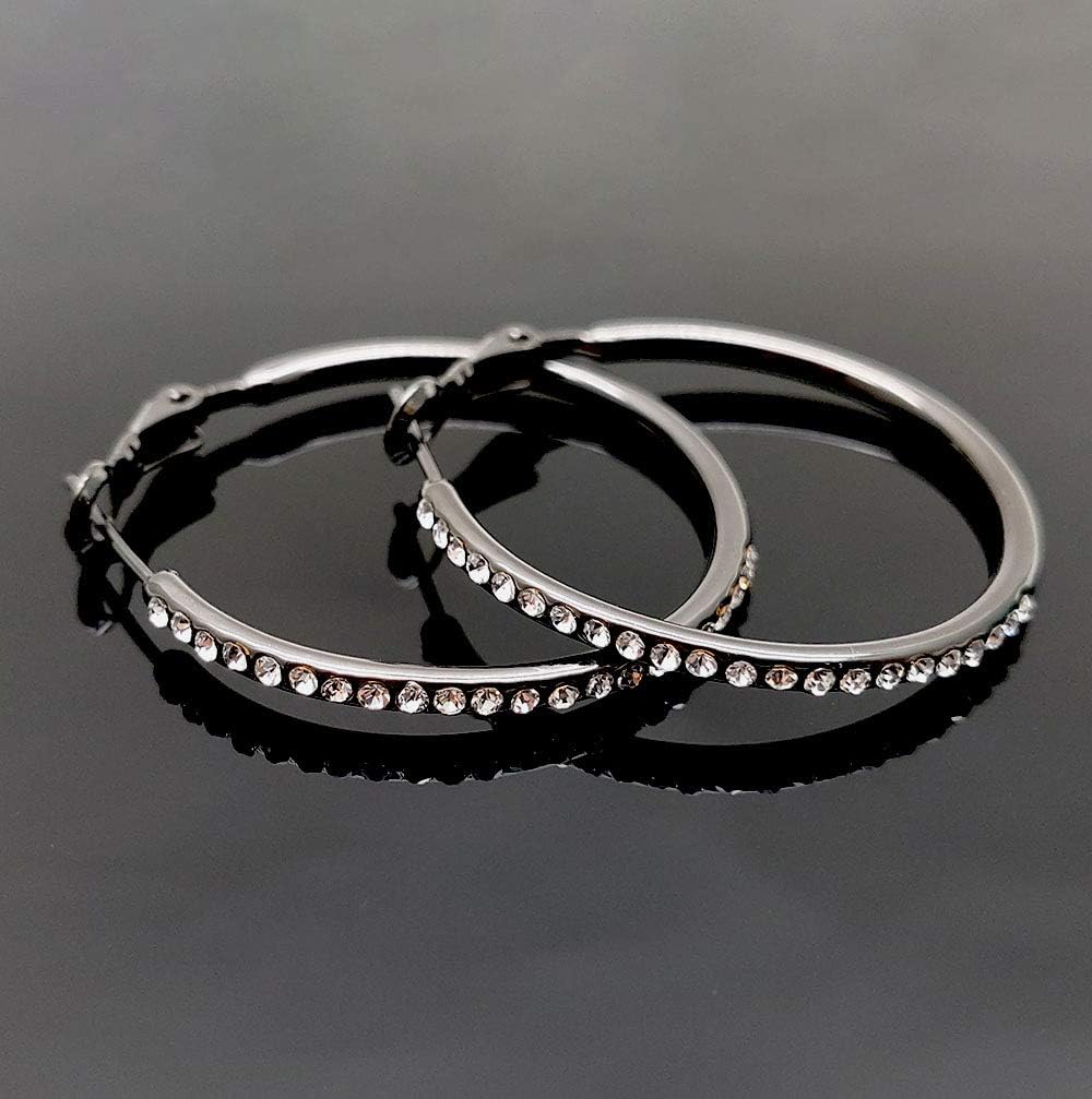 Hoop Earrings, Fashion Jewelry CZ Cubic Zirconia Rhinestone Hoop Earrings for Women Gifts 1.38in, 1.5in, 1.77in - Image 4
