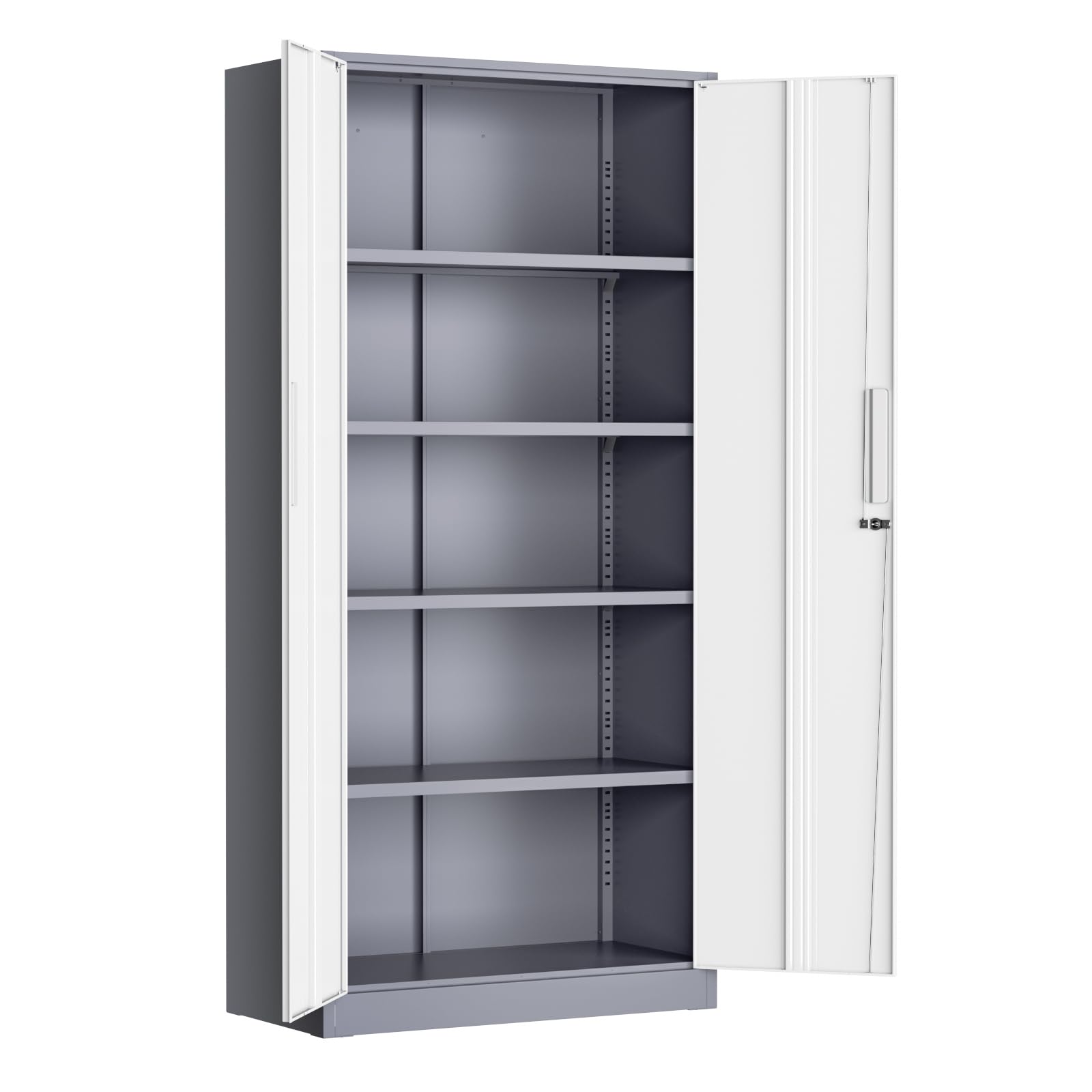 Greenvelly Metal Garage Storage Cabinet, 72” Steel Locking Storage Cabinet with 2 Doors and 4 Adjustable Shelves, Metal Tool Cabinets, Lockable File Cabinets for Home Office, Garage (Gray White)