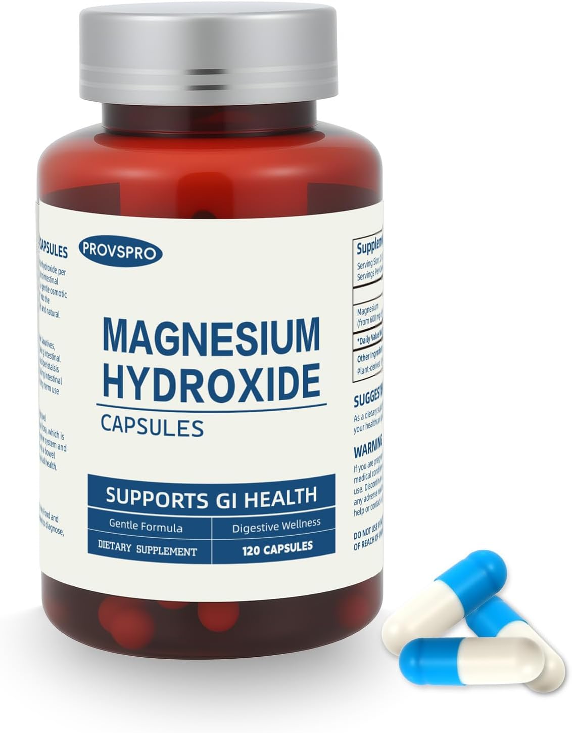 Magnesium Hydroxide Capsules Contains 270 mg of Magnesium, Relieve Constipation and Indigestion, Support Intestinal Motility, Gut Health for Women and Men (120 Capsules)