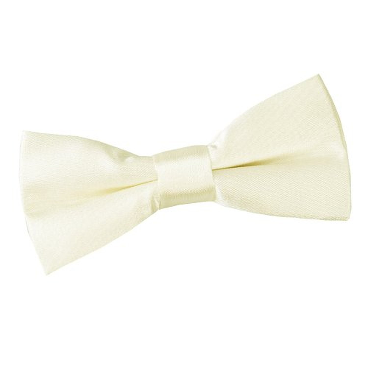 DQT Boys Plain Glossy Satin Pre-Tied Bow Tie – Wedding, Party & Formal – Ivory