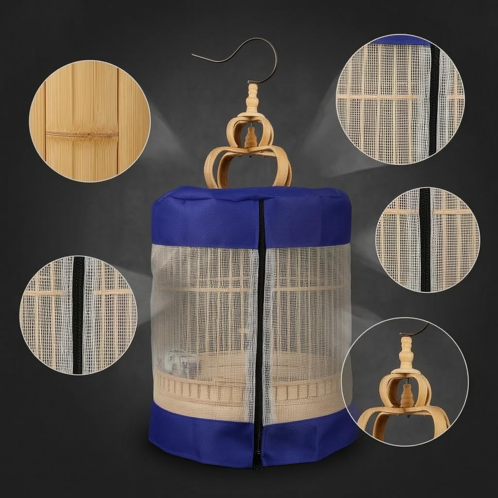 käfig käfig aus Bambus, Abdeckung, käfig mit Zubehör, Sichere unterkunft, Für Zierhalter, Mit Zubehör und Gaze-Netzabdeckung