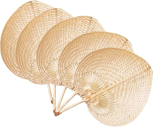 NOLITOY Natural Fans - 5 abanicos de bambú tejido, hecho a mano, rafia, hoja de palmera, suministros de enfriamiento de verano, decoración de pared