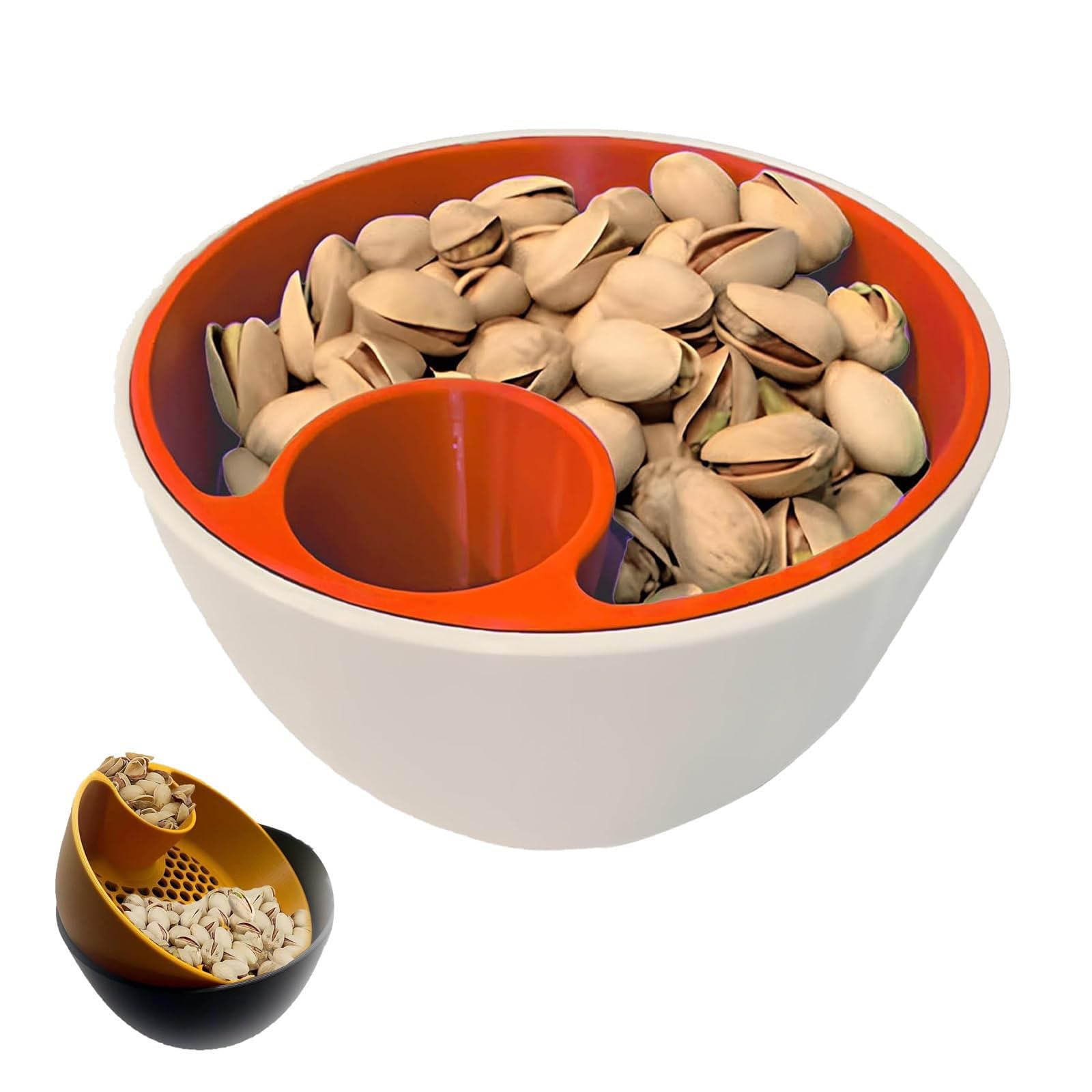 3D Printed Nut & Seed Bowl, Dual-Chamber Pistachio Bowl with Shell Container, 2-in-1 Snack Organizer Serving Bowls with Built-In Trash Compartment for Pistachios, Sunflower Seeds (1PC, Red)