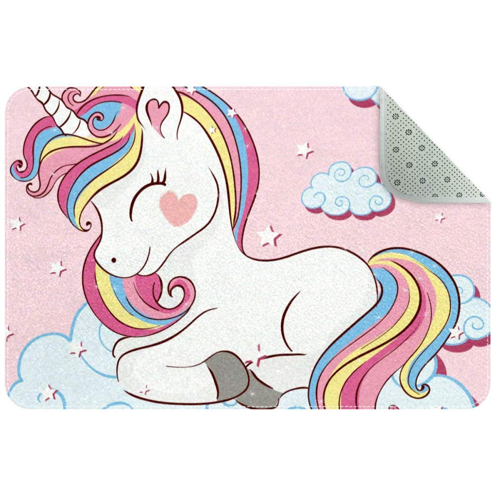 Lorvies - Alfombra antideslizante con diseño de unicornio en nubes con estrellas, para sala de estar o dormitorio, 24 x 16 pulgadas, poliéster, multicolor, 60x40cm/24x16in