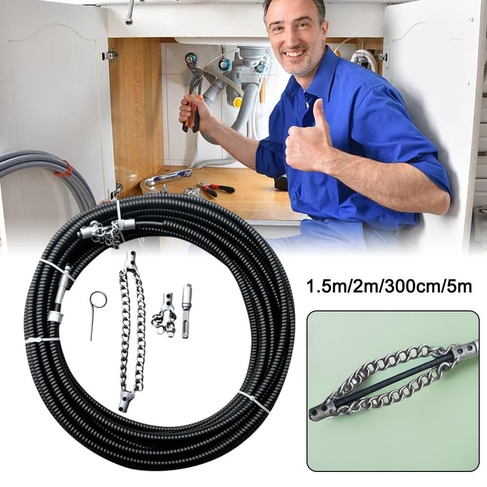 Máquina limpiadora de desagües eléctrica de 1 a 5 m, draga de fontanería con extensión de 16 mm, herramienta de resorte para fregadero, tuberías, baño, limpieza y descalcificación