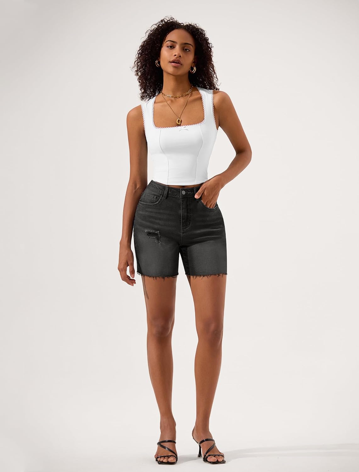 IWD Jean Shorts for Women High Waisted Stretchy Casual Denim Shorts Ripped Frayed Hem Summer Trendy Jorts - Image 5