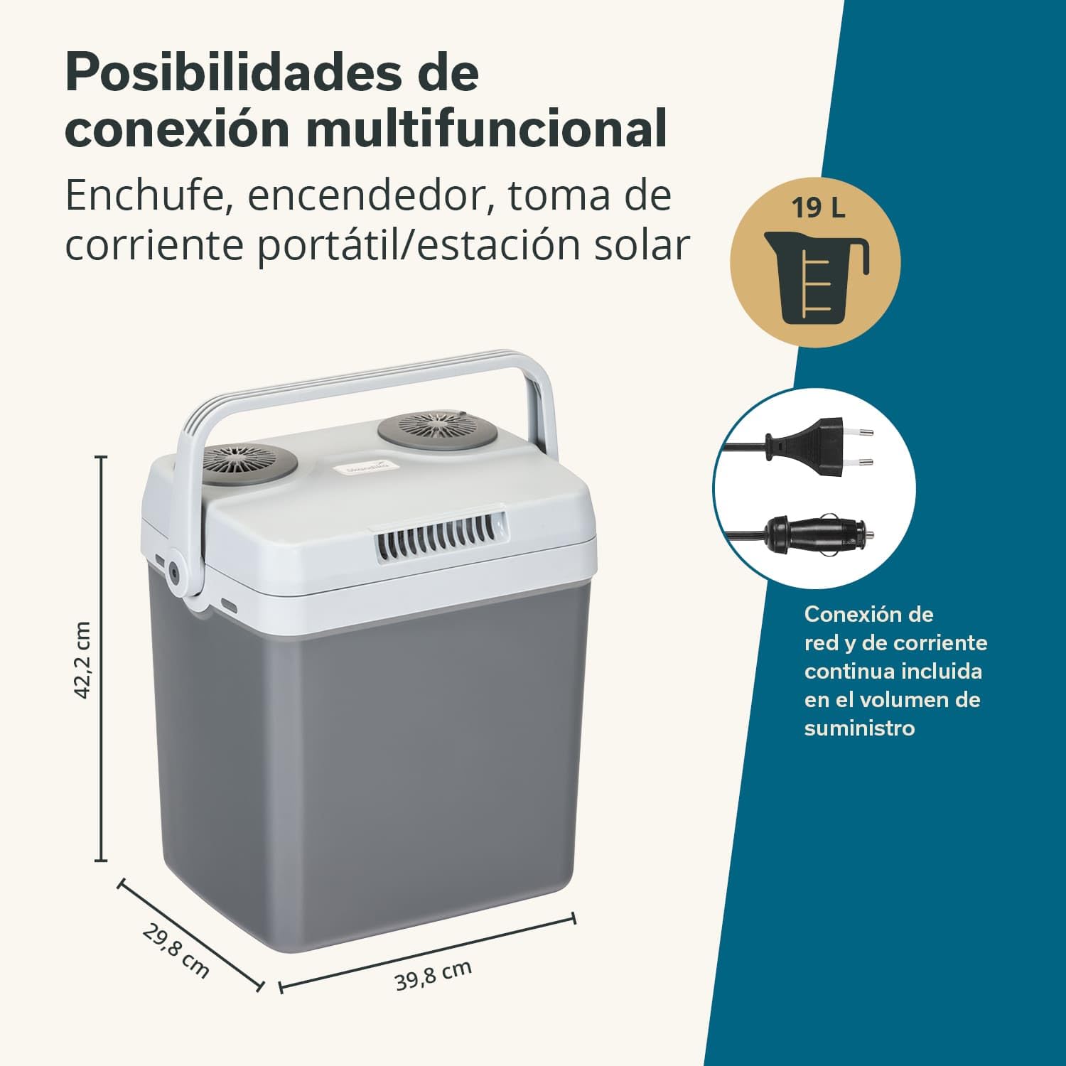 skandika Nevera portátil eléctrica Leira 19L| para coche y enchufe eléctrico, 12V, 220-240V, función enfriar y mantener caliente | nevera para coche, camping, festival, picnic