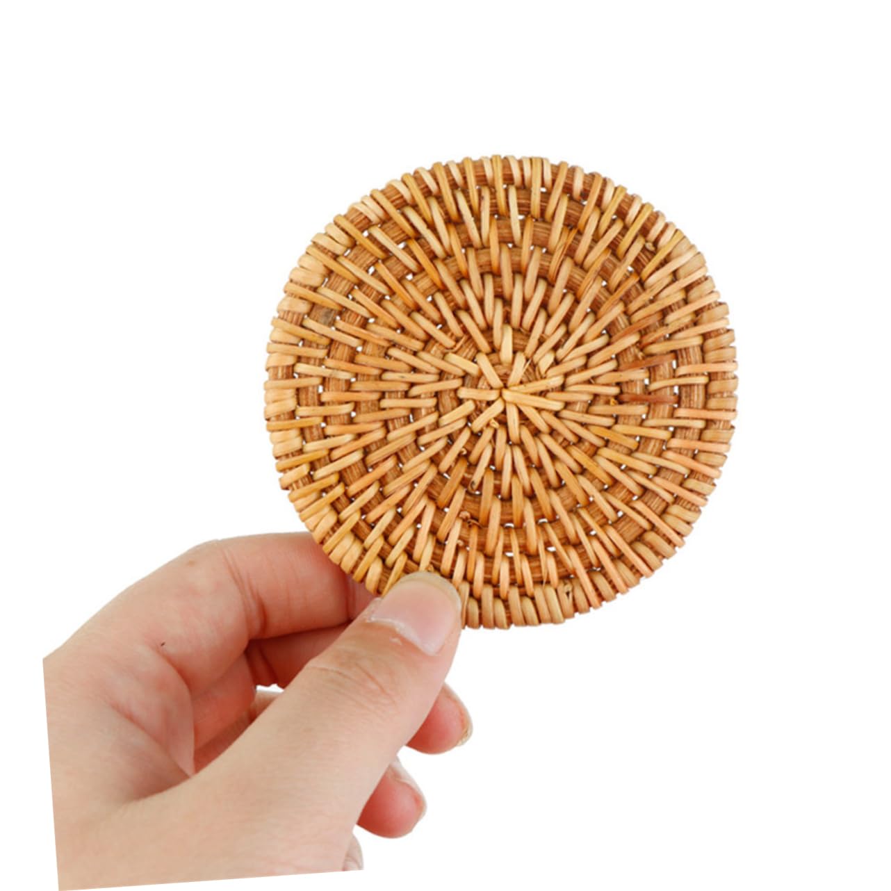 Amosfun 12 STK Untersetzer aus Holz Korbuntersetzer rund Getränkeuntersetzer aus Seegras Tassenuntersetzer aus Rattan Untersetzer für Getränke Kork Tischsets Teetassenpads Hölzern